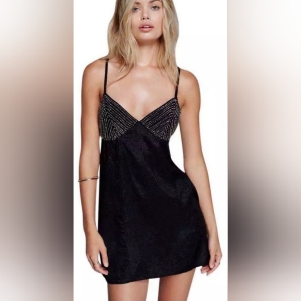 Free People Intimately Shooting Star Slip/Slipdress In Black